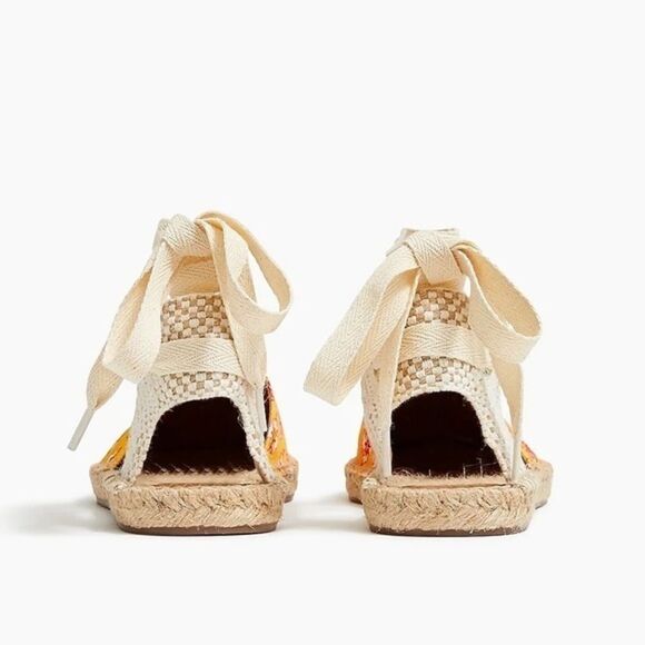 J. Crew factory Printed canvas ankle-wrap espadrille sandals orange/pink NWB - Picture 4 of 6